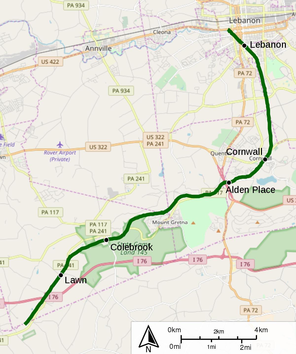 kart over Libanon-dalen rail trail