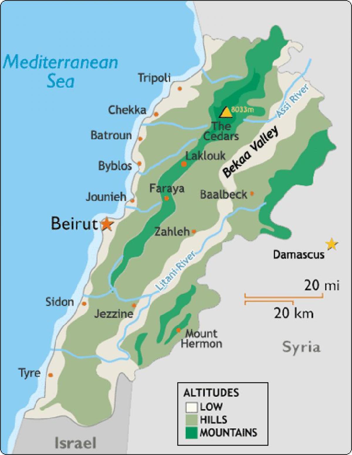 kart over Libanon klima