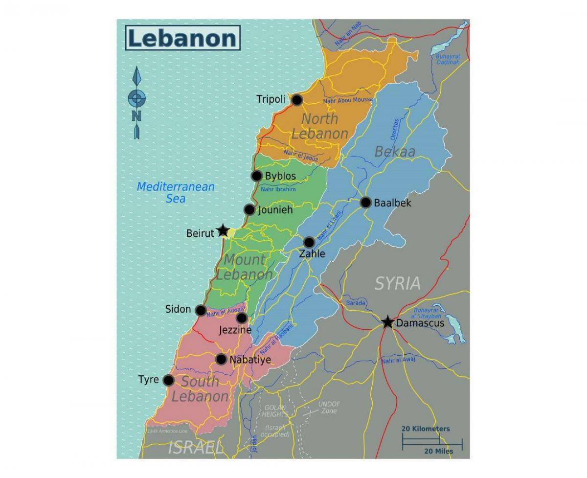 kart over Libanon turist