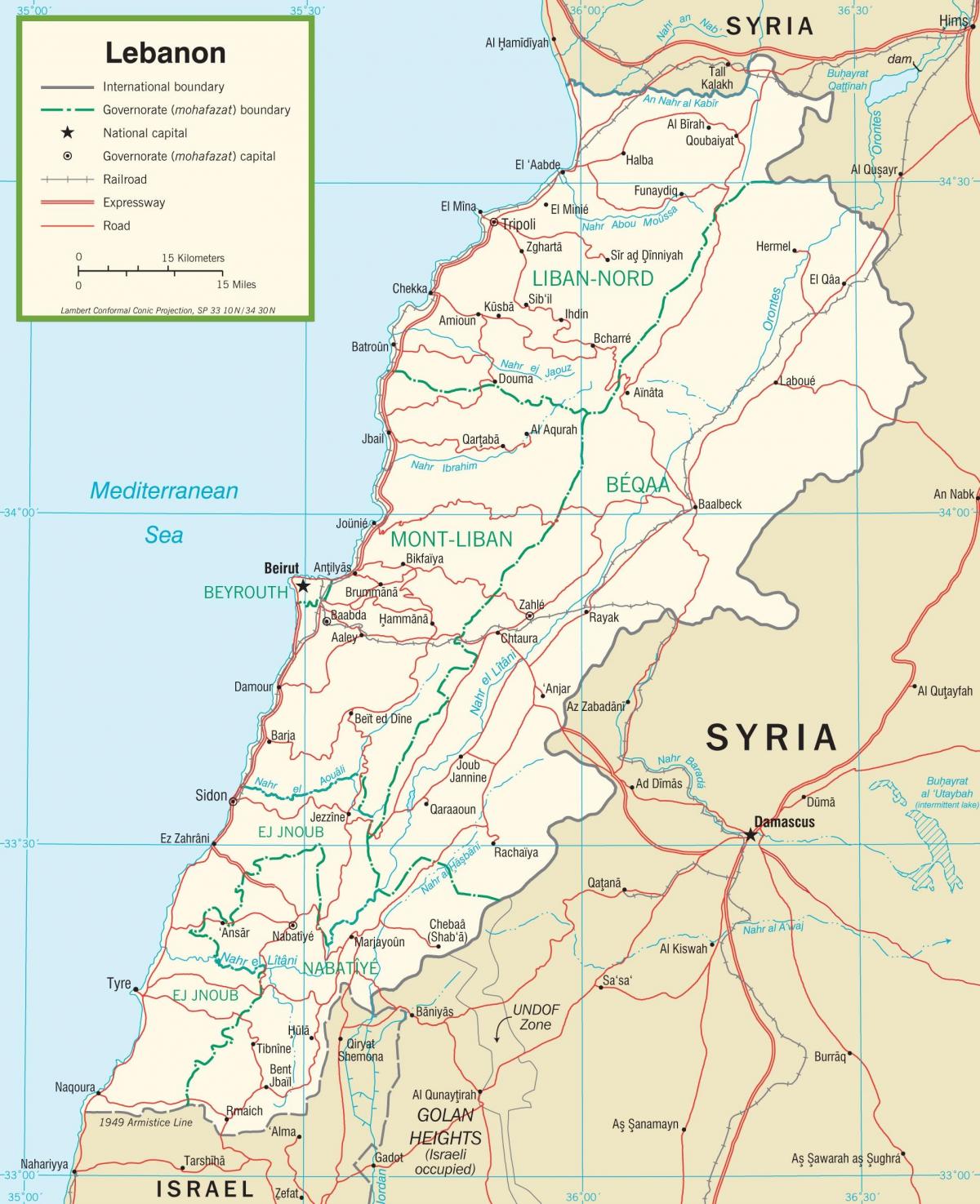 Libanon veier kart